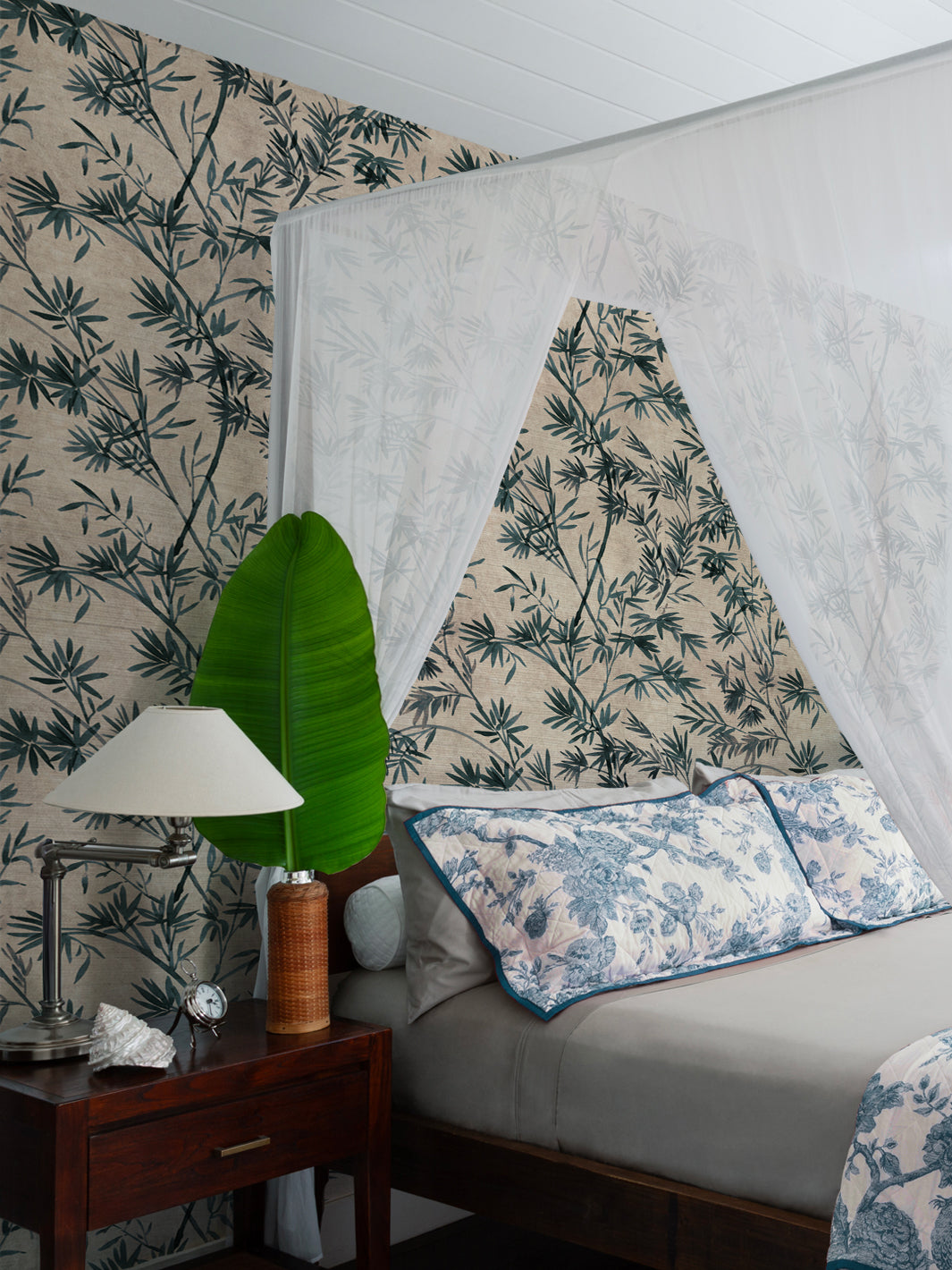 'Runaway Bamboo' Grasscloth Wallpaper by Flint Wood & Hicks - Faded Blue
