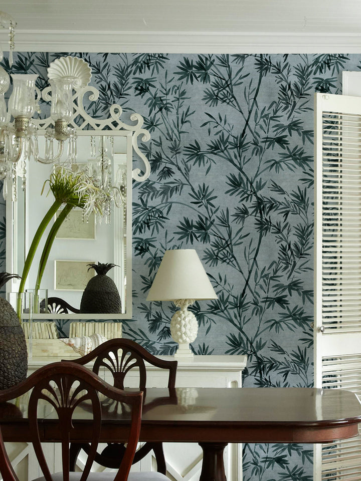 'Runaway Bamboo' Grasscloth Wallpaper by Flint Wood & Hicks - Tonal Blue