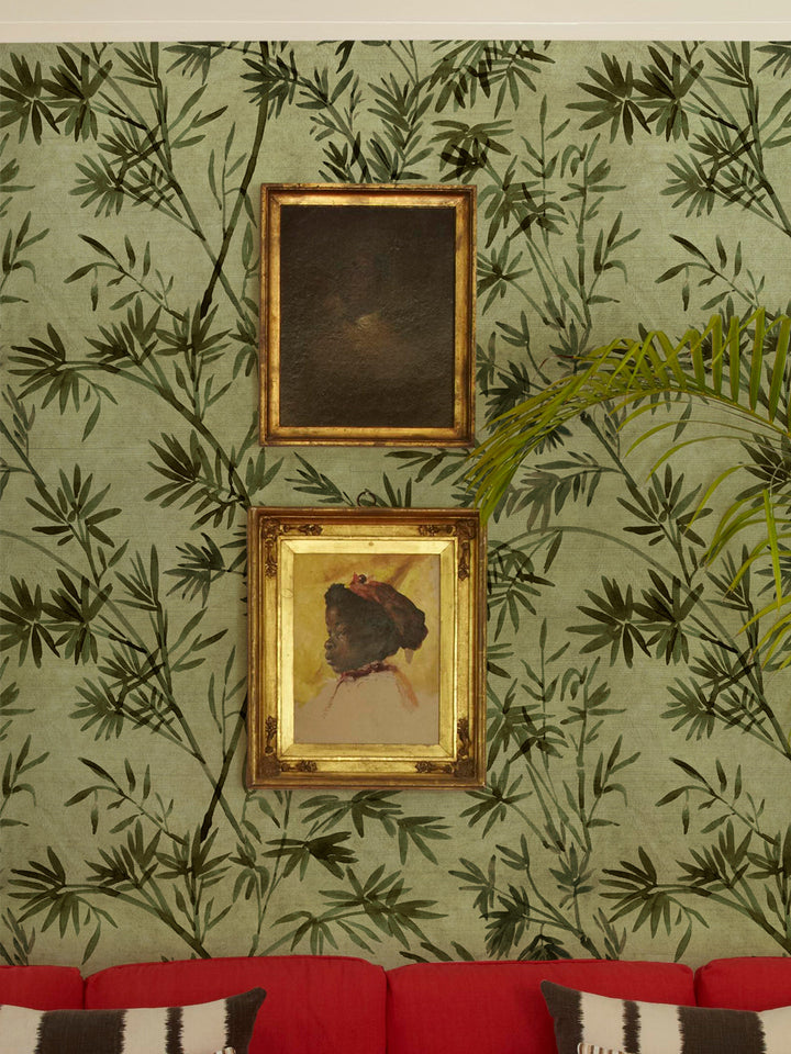 'Runaway Bamboo' Grasscloth Wallpaper by Flint Wood & Hicks - Tonal Green