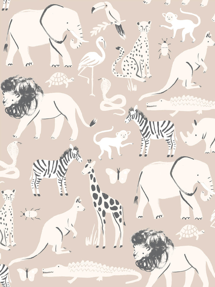 'Safari Animals' Wallpaper by Meri Meri - Beige