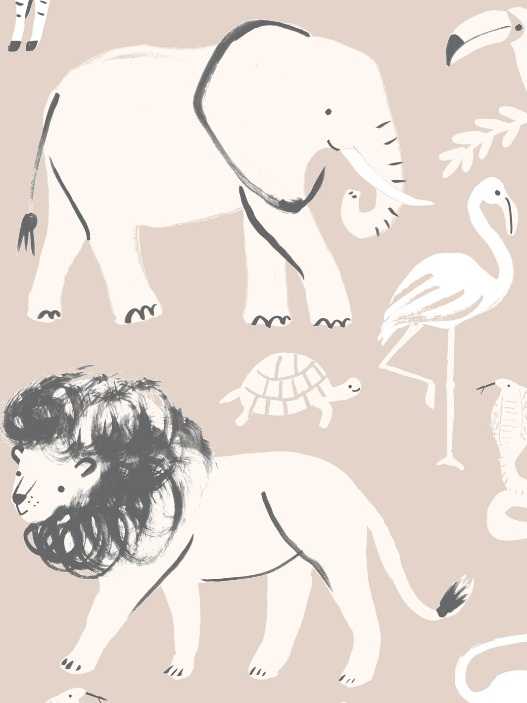 'Safari Animals' Wallpaper by Meri Meri - Beige