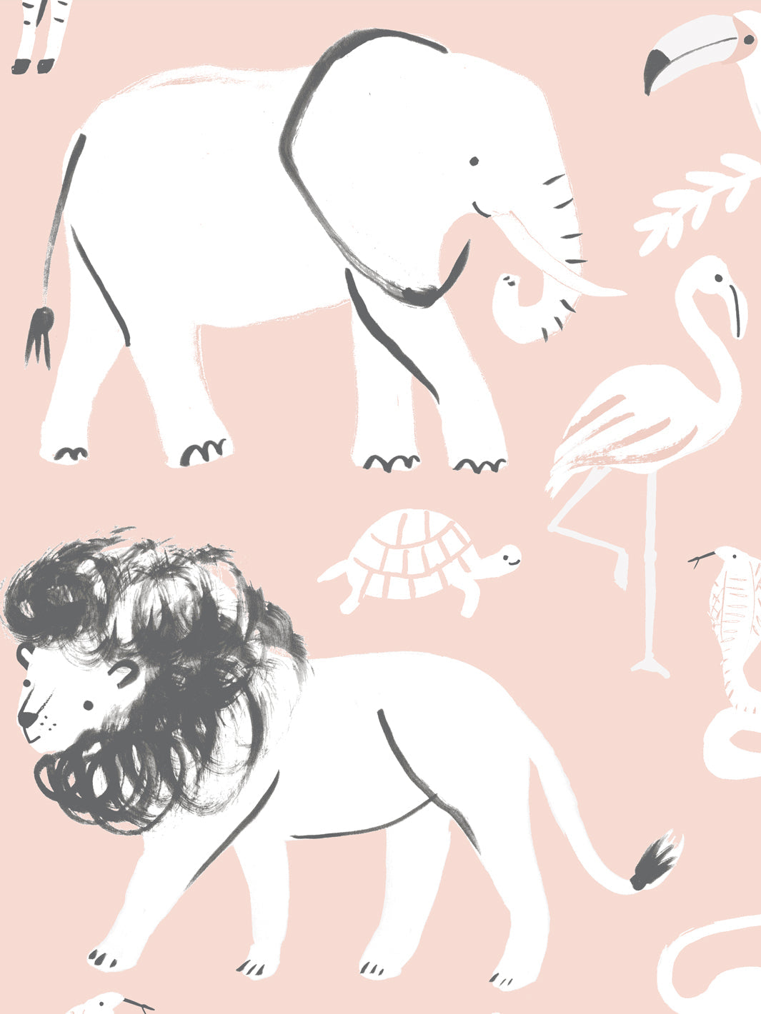 'Safari Animals' Wallpaper by Meri Meri - Light Pink