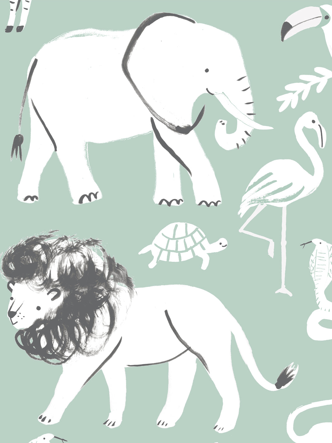 'Safari Animals' Wallpaper by Meri Meri - Mint