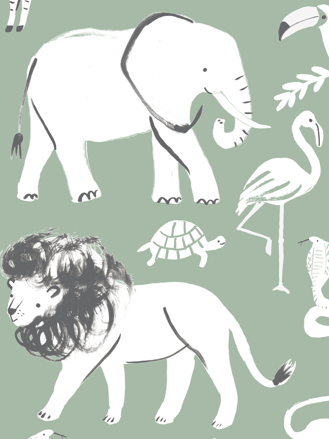 'Safari Animals' Wallpaper by Meri Meri - Sage