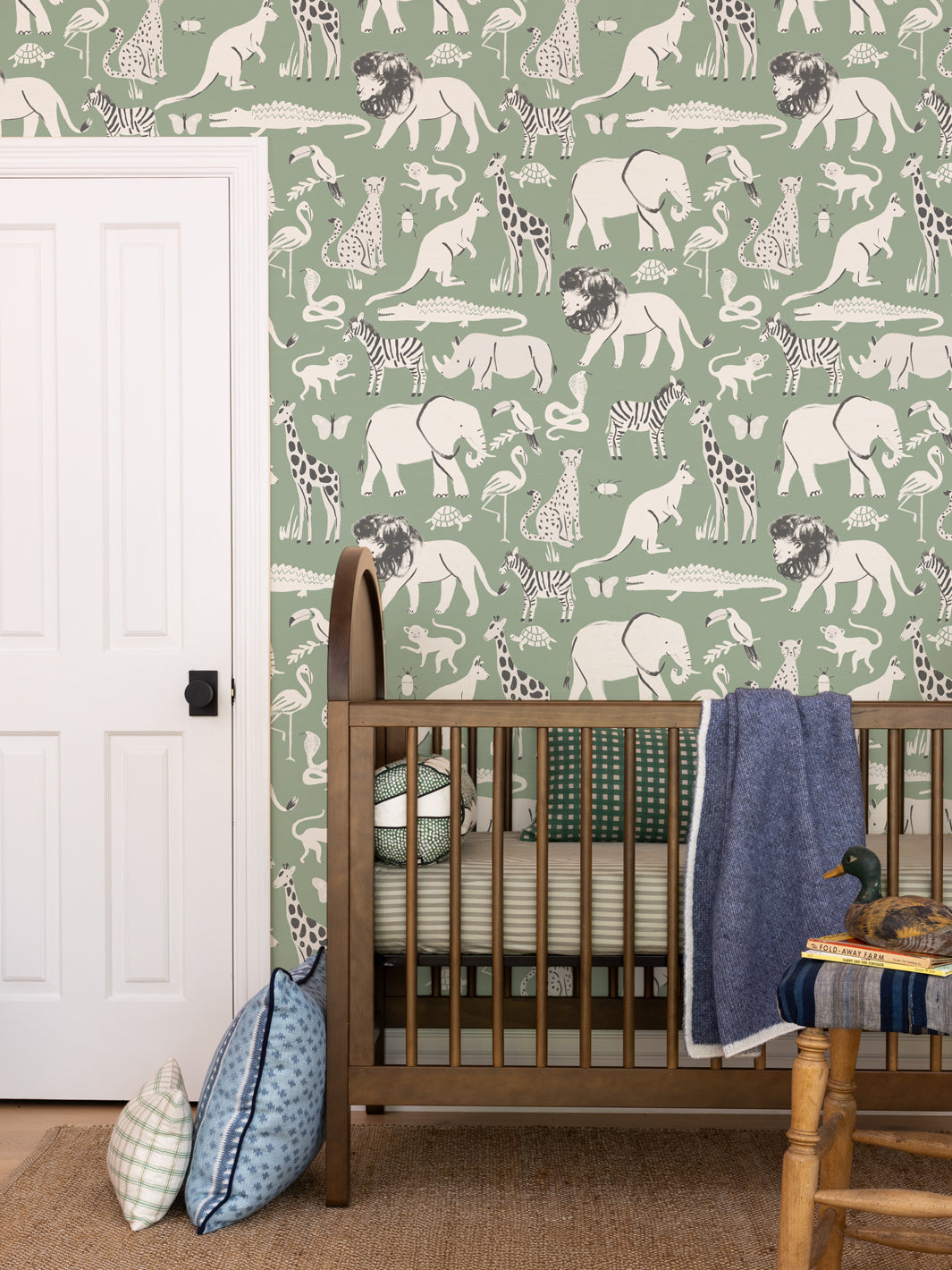 'Safari Animals' Wallpaper by Meri Meri - Sage