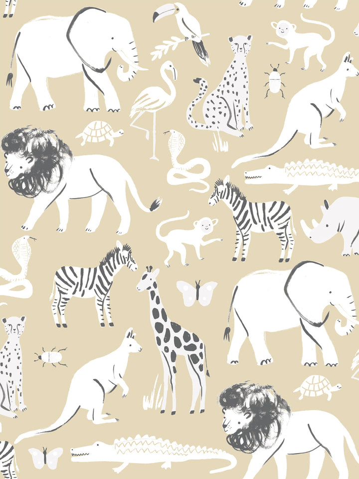 'Safari Animals' Wallpaper by Meri Meri - Sand