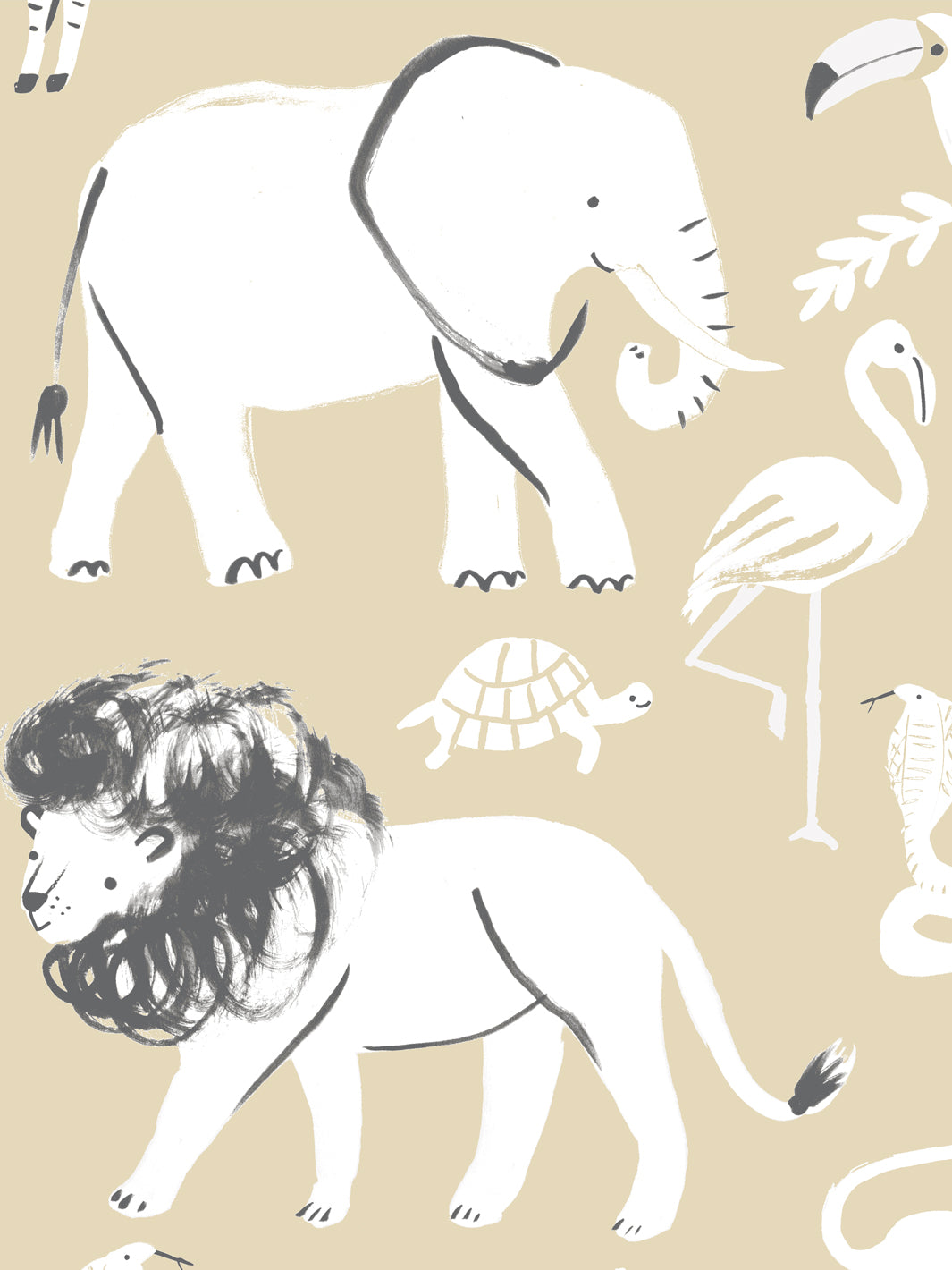 'Safari Animals' Wallpaper by Meri Meri - Sand