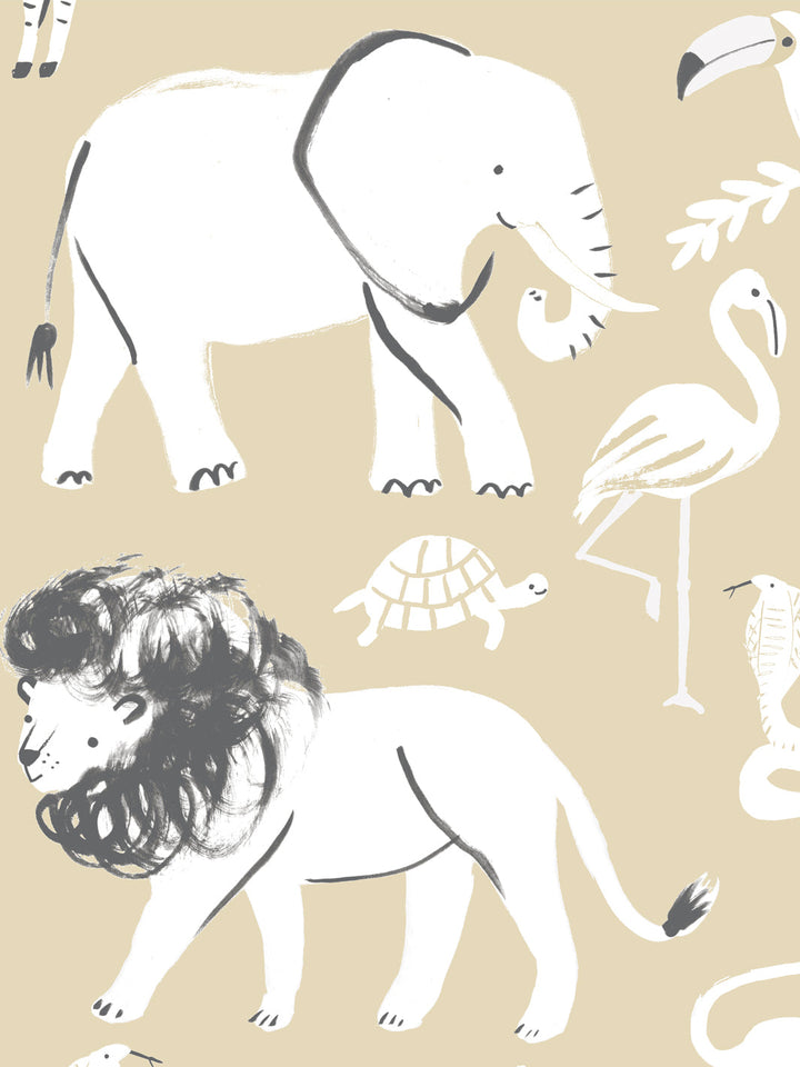 'Safari Animals' Wallpaper by Meri Meri - Sand