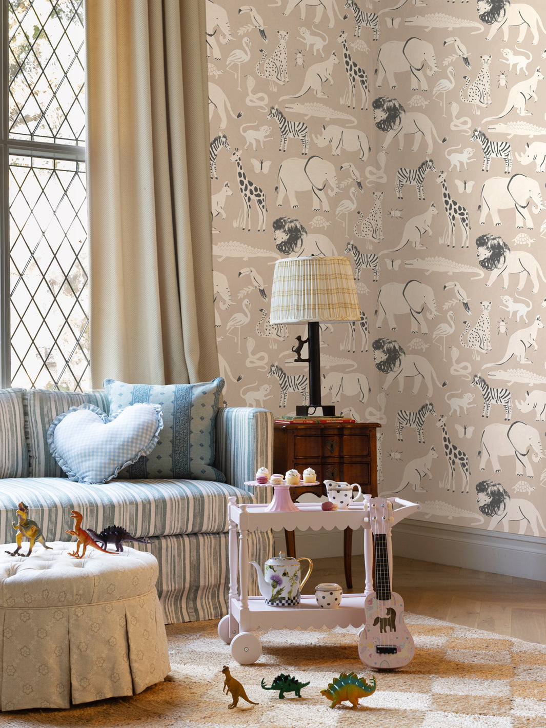 'Safari Animals' Wallpaper by Meri Meri - Beige
