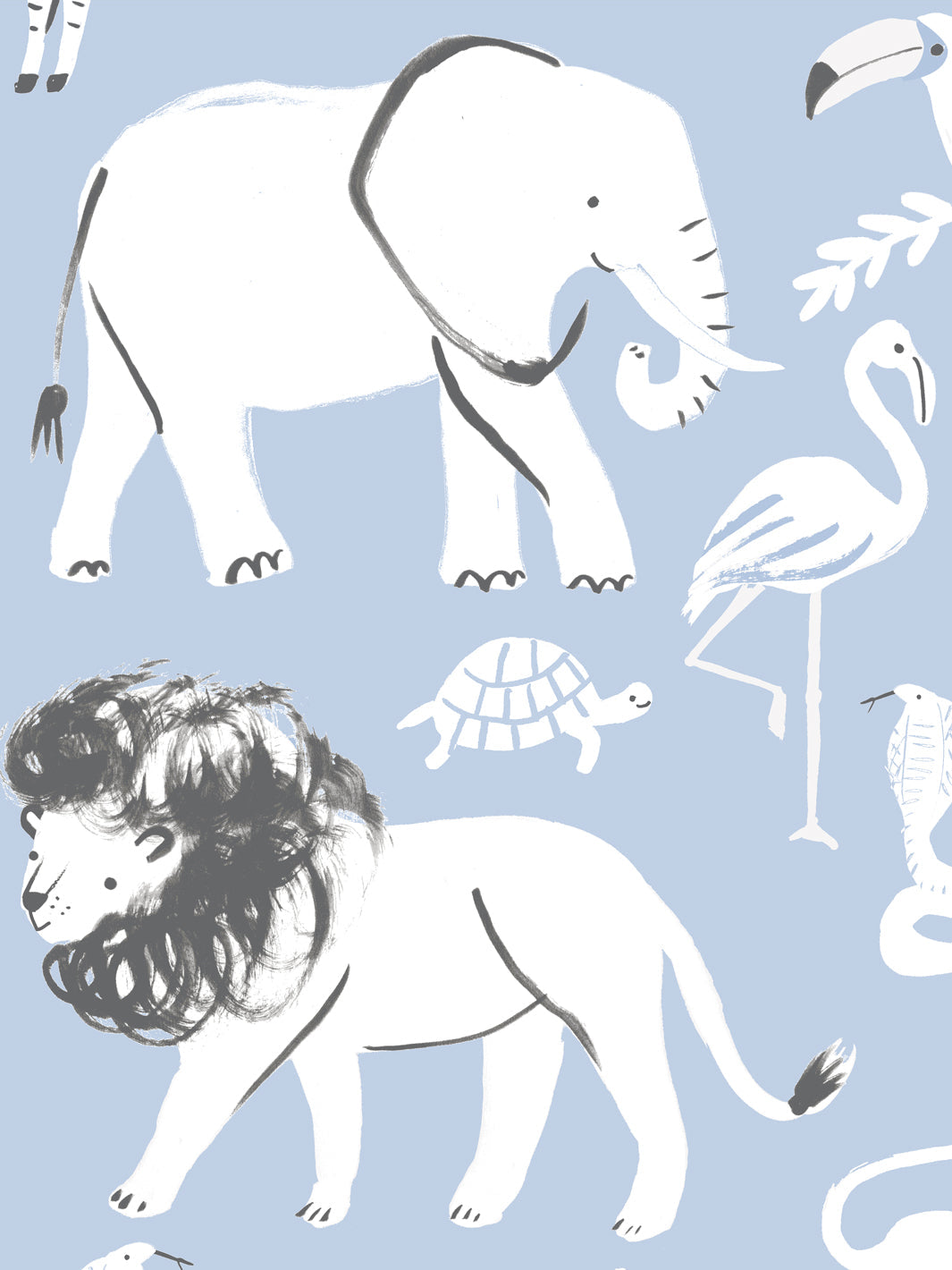'Safari Animals' Wallpaper by Meri Meri - Slate Blue