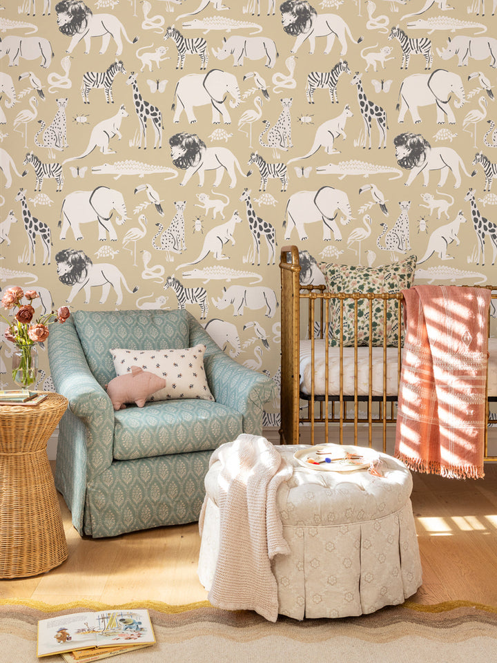 'Safari Animals' Wallpaper by Meri Meri - Sand