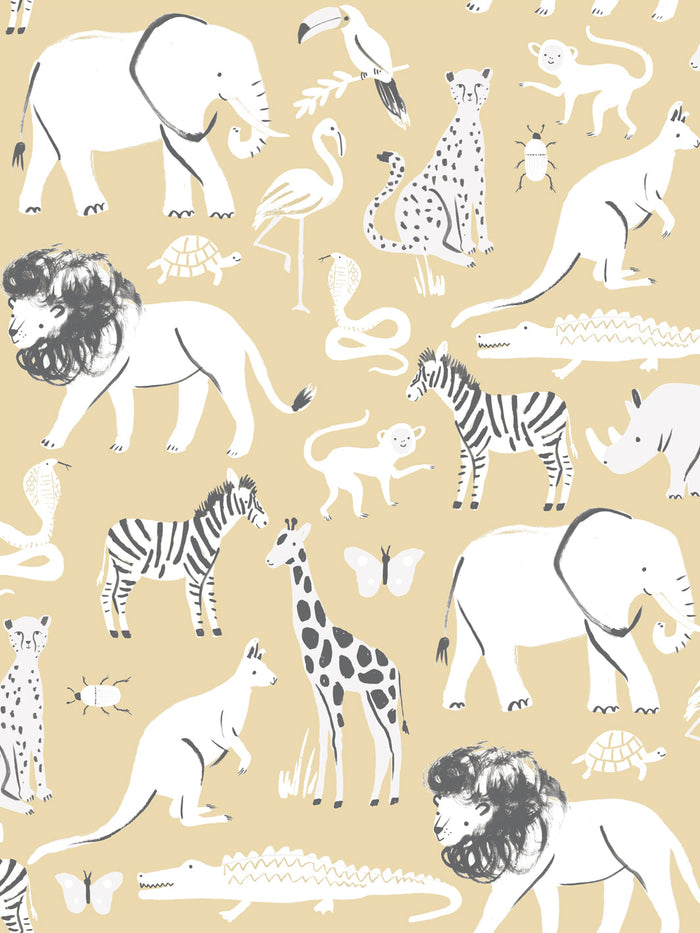 'Safari Animals' Wallpaper by Meri Meri - Yellow
