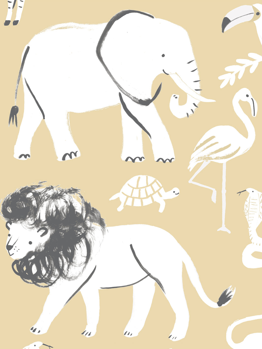 'Safari Animals' Wallpaper by Meri Meri - Yellow