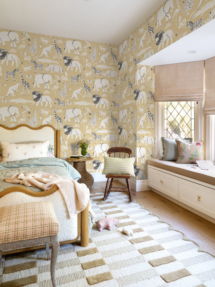 'Safari Animals' Wallpaper by Meri Meri - Yellow