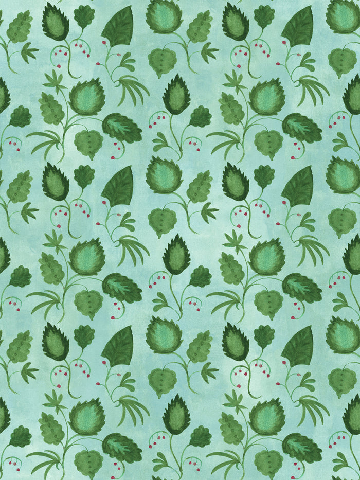 'Sicilian Greenery All Over' Wallpaper by Mary Maguire - Aqua Blue