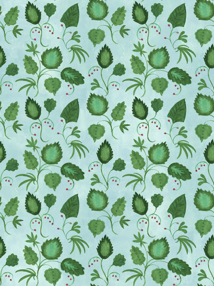 'Sicilian Greenery All Over' Wallpaper by Mary Maguire - Blue