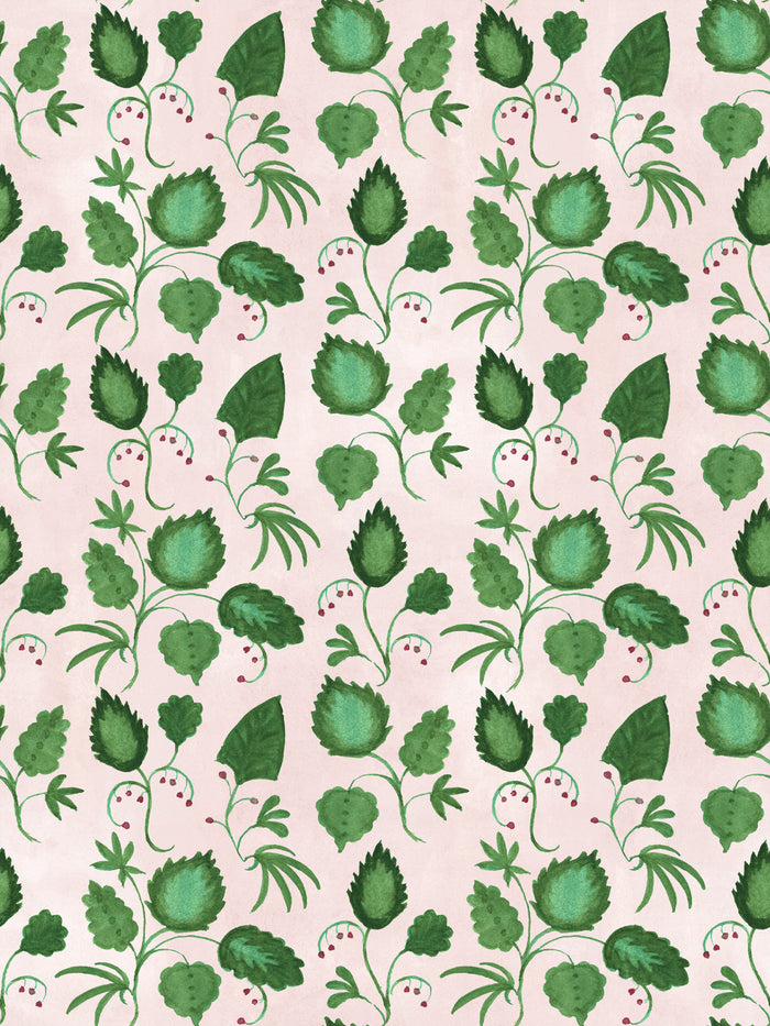 'Sicilian Greenery All Over' Wallpaper by Mary Maguire - Blush