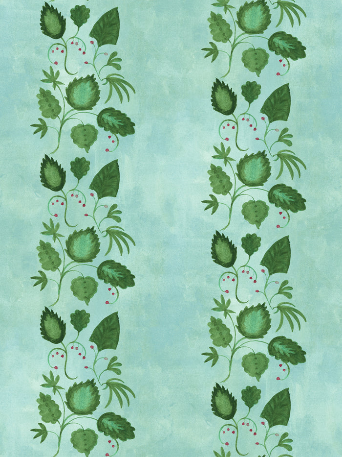 'Sicilian Greenery Stripe' Wallpaper by Mary Maguire - Aqua Blue