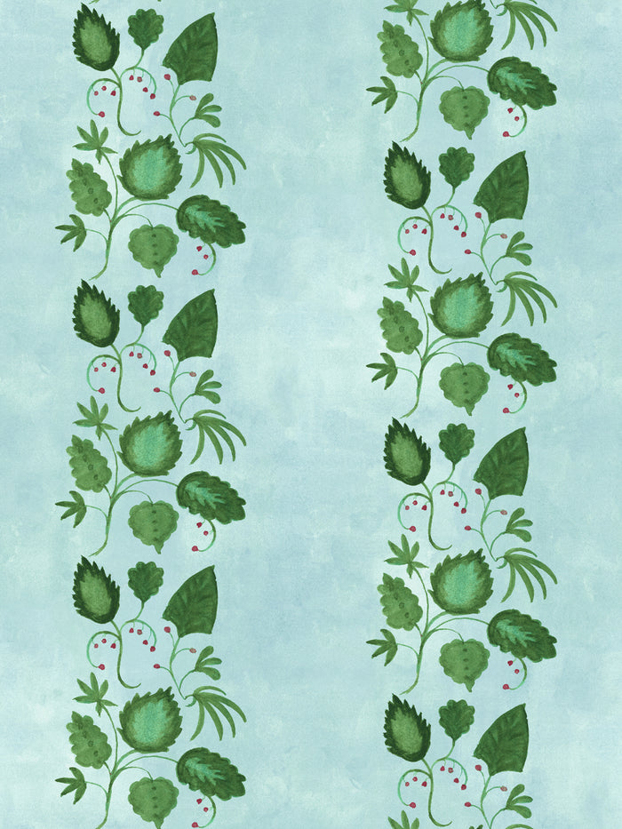'Sicilian Greenery Stripe' Wallpaper by Mary Maguire - Blue