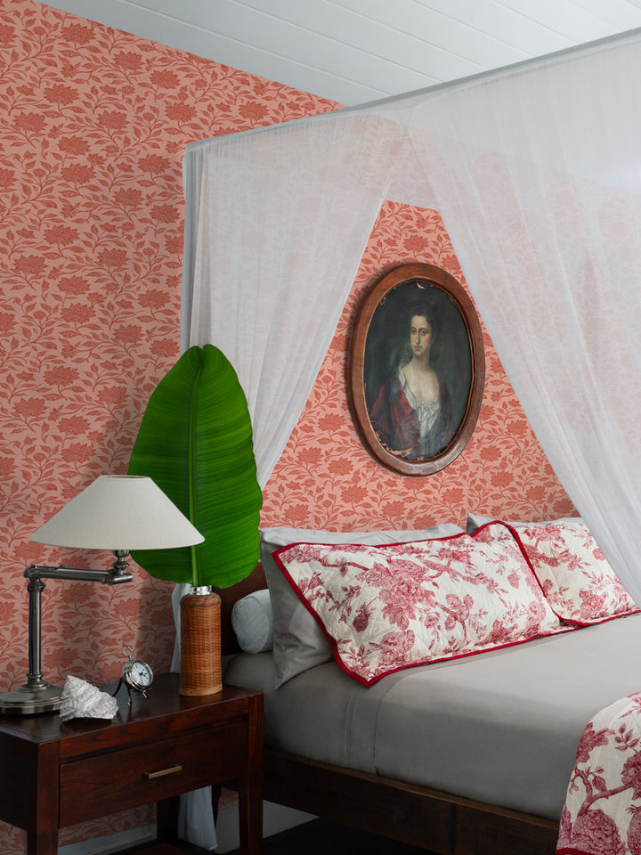 'Spice of Life Small' Wallpaper by Flint Wood & Hicks - Dark Coral