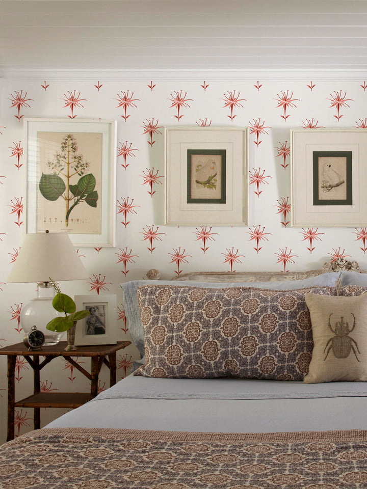 'Spider Lily Macro' Wallpaper by Flint Wood & Hicks - Dark Red