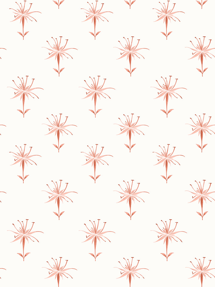 'Spider Lily Micro' Wallpaper by Flint Wood & Hicks - Dark Coral