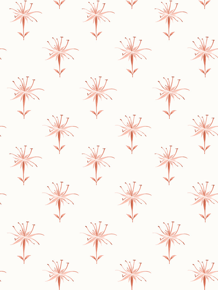 'Spider Lily Micro' Wallpaper by Flint Wood & Hicks - Dark Coral
