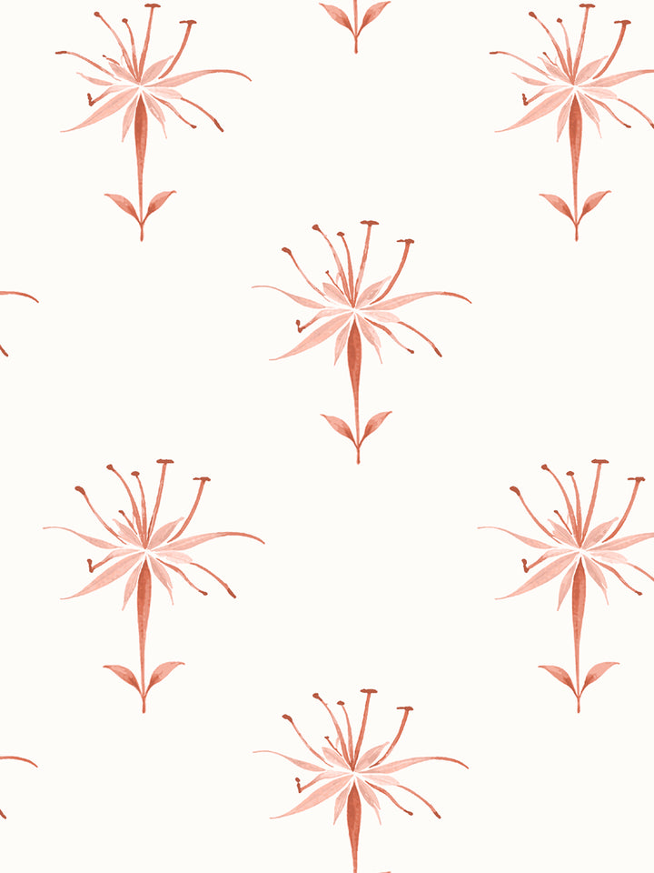 'Spider Lily Micro' Wallpaper by Flint Wood & Hicks - Dark Coral