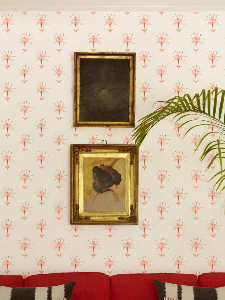 'Spider Lily Micro' Wallpaper by Flint Wood & Hicks - Dark Coral