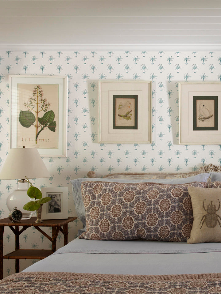 'Spider Lily Micro' Wallpaper by Flint Wood & Hicks - Seafoam