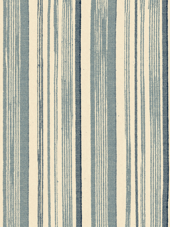 'Stuart Stripe' Tea Stained Linen Fabric by Nathan Turner - Blue - Dark Blue