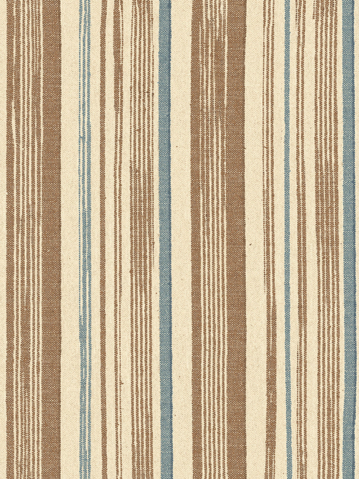 'Stuart Stripe' Tea Stained Linen Fabric by Nathan Turner - Brown Blue