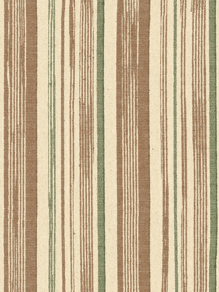 'Stuart Stripe' Tea Stained Linen Fabric by Nathan Turner - Brown Green