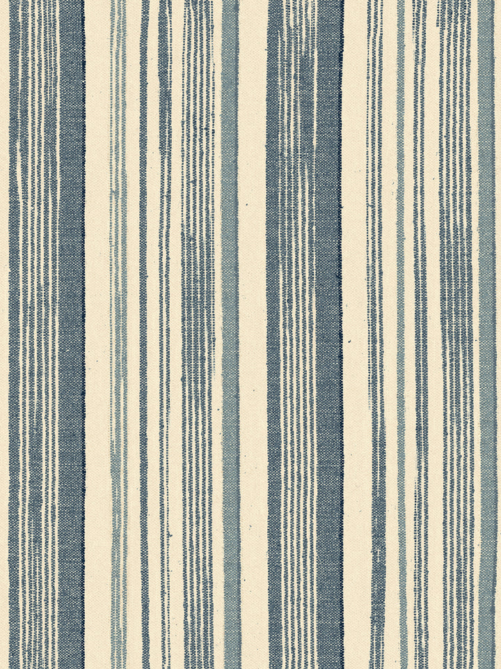 'Stuart Stripe' Tea Stained Linen Fabric by Nathan Turner - Dark Blue - Blue