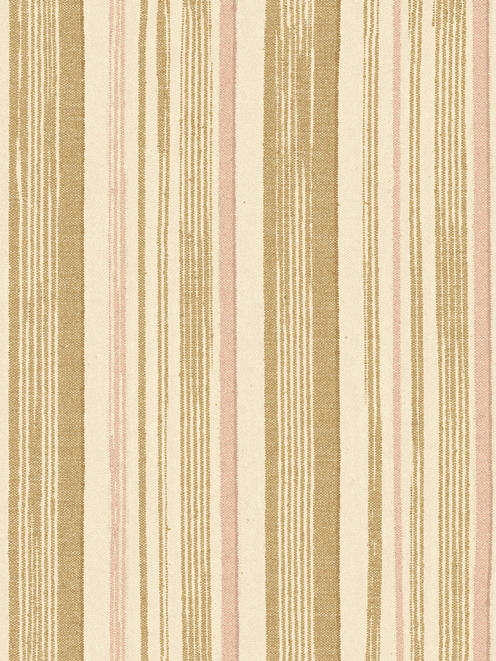 'Stuart Stripe' Tea Stained Linen Fabric by Nathan Turner - Gold Pink