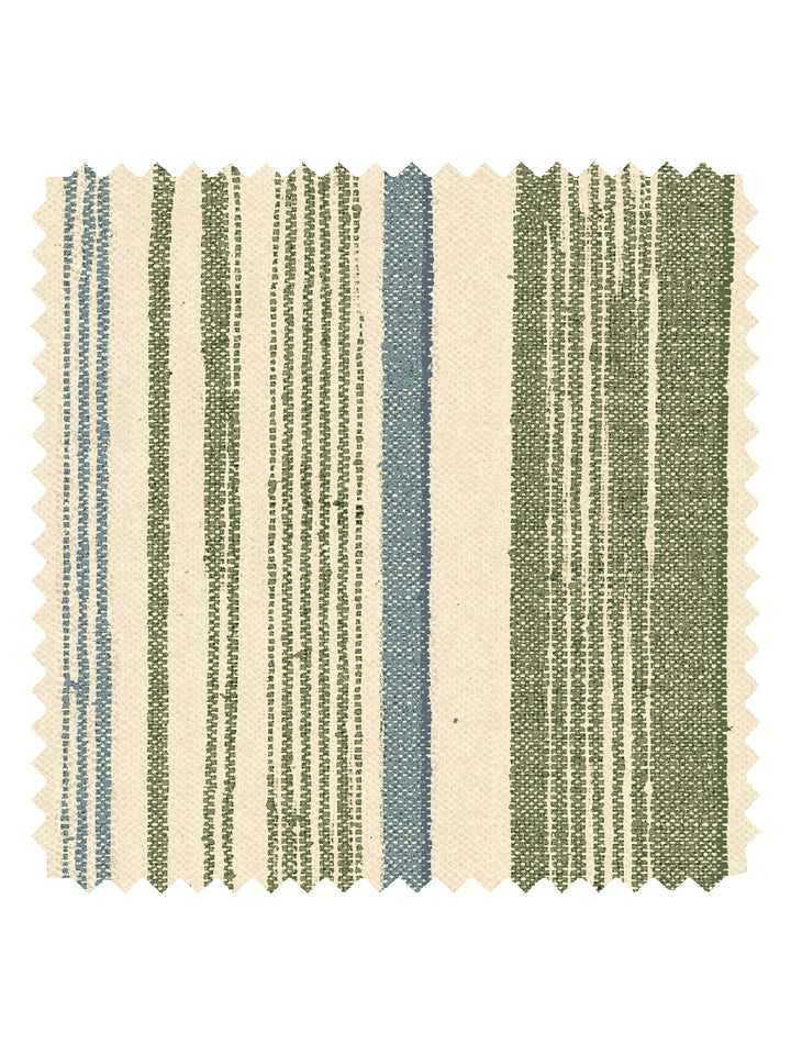 'Stuart Stripe' Tea Stained Linen Fabric by Nathan Turner - Green Blue