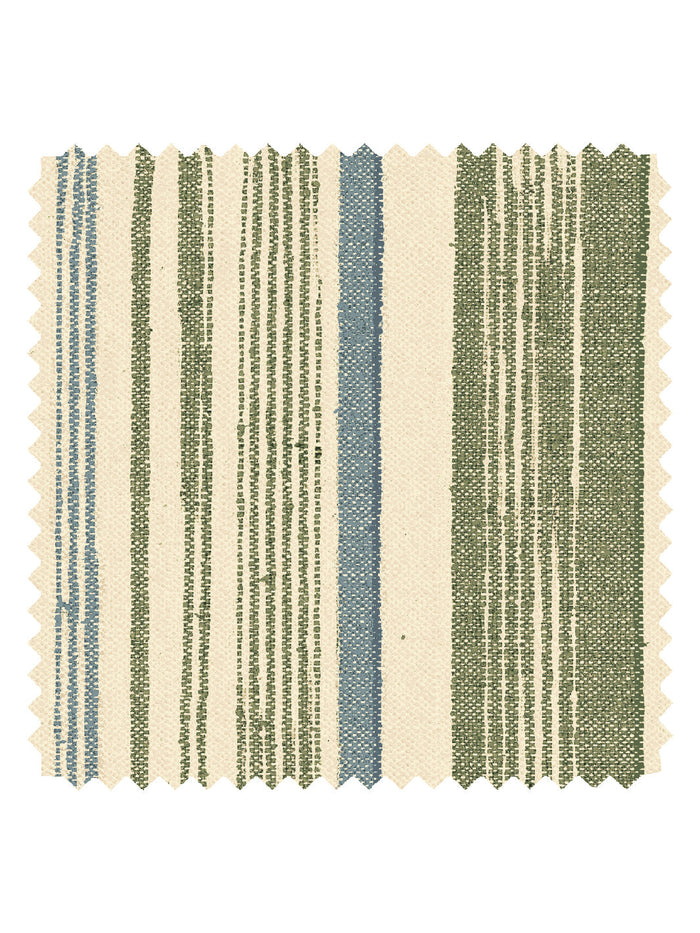 'Stuart Stripe' Tea Stained Linen Fabric by Nathan Turner - Green Blue