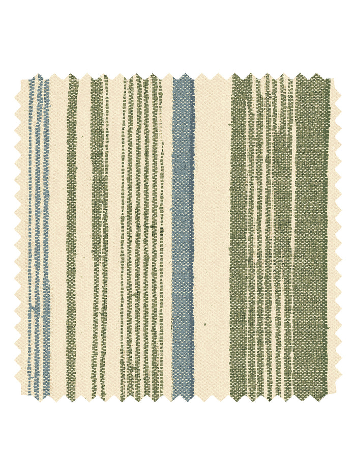 'Stuart Stripe' Tea Stained Linen Fabric by Nathan Turner - Green Blue