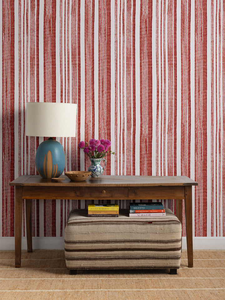 'Stuart Stripe' Wallpaper by Nathan Turner - Antique Red