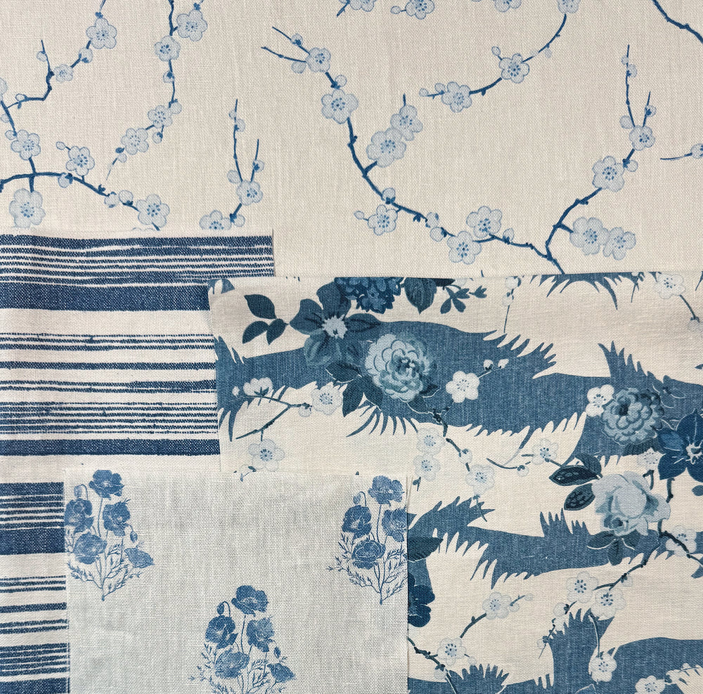 stuart stripe linen fabric by nathan turner dark blue