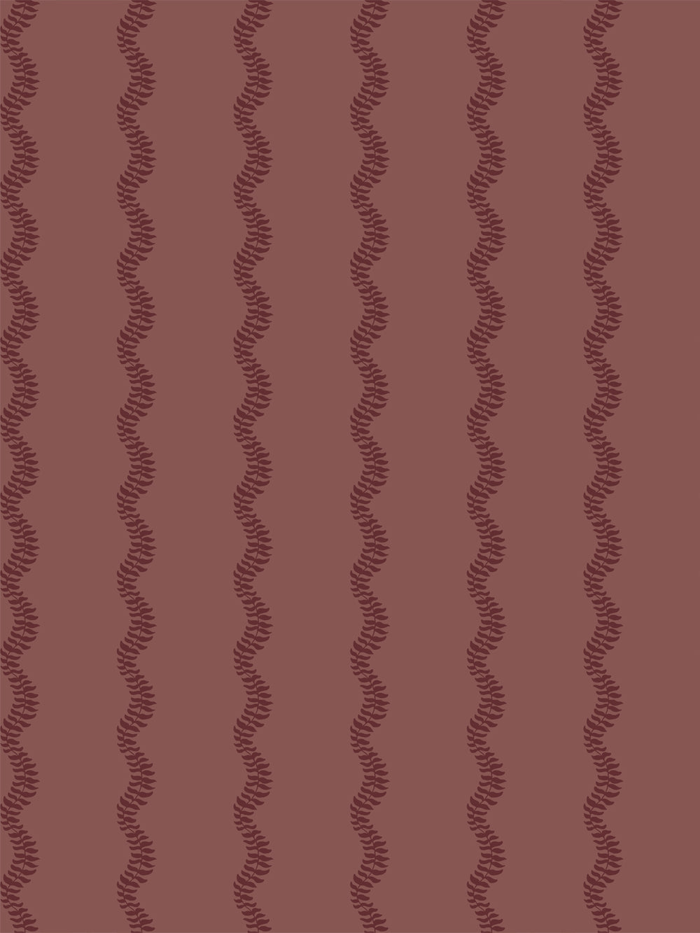 Vertical wavy fern-vine stripe in deep wine on a muted brick-rose ground