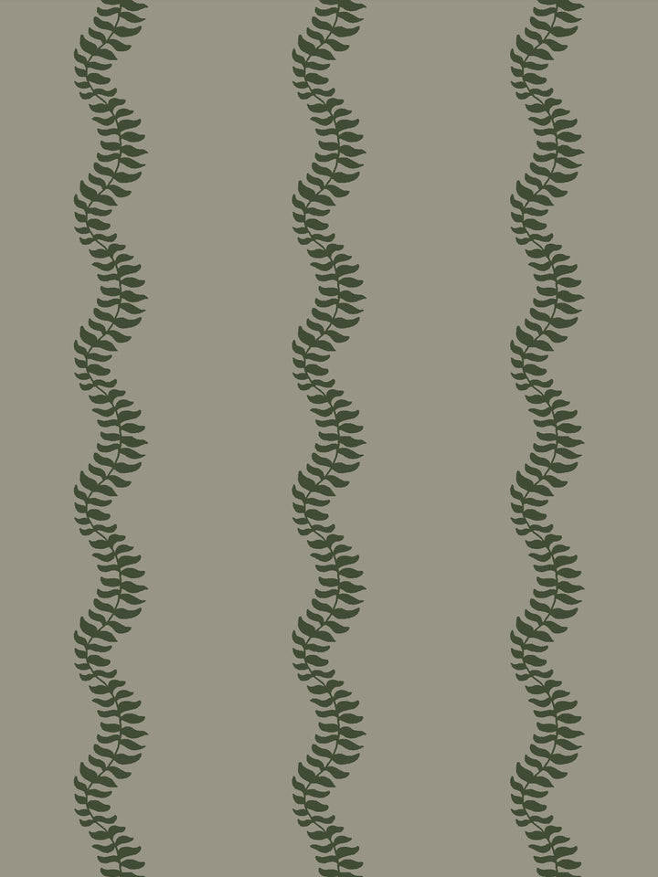 Close crop of dark forest pine green leaf stripes on warm grey-green greige like dusty