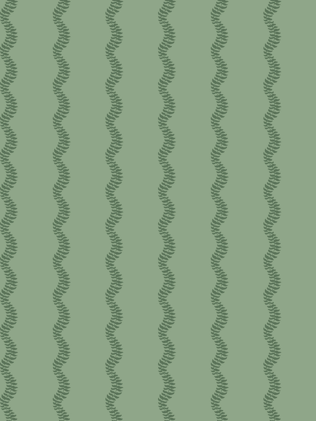 Tonal sage stripe of wavy fern vines in darker green on soft sage