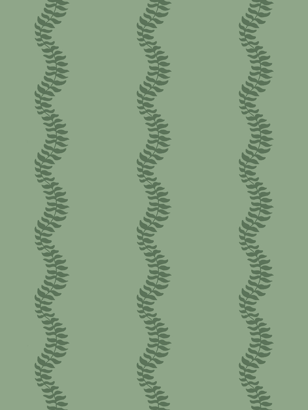 Close crop of deeper moss pine green leaf stripes on medium sage green