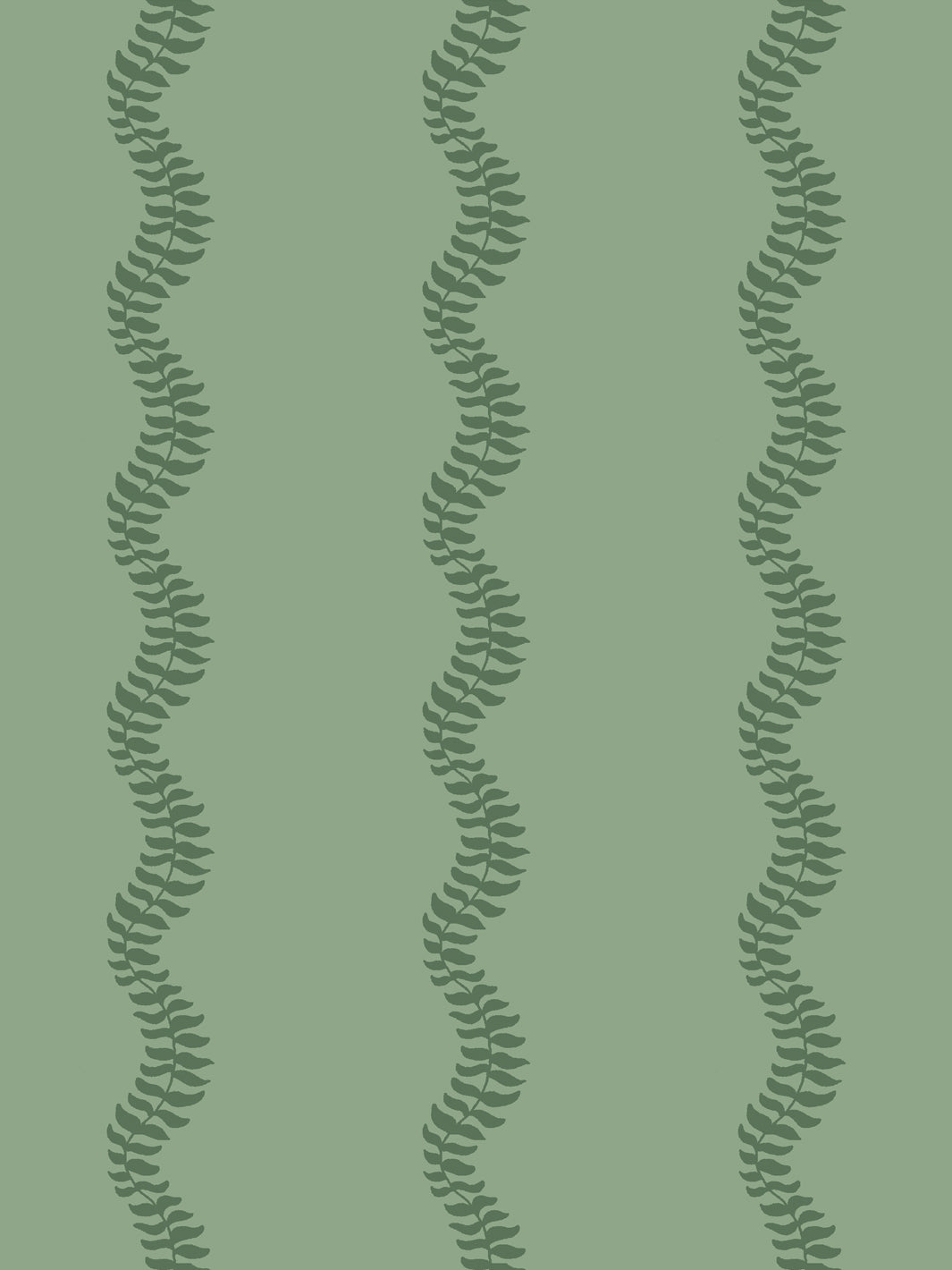 Close crop of deeper moss pine green leaf stripes on medium sage green