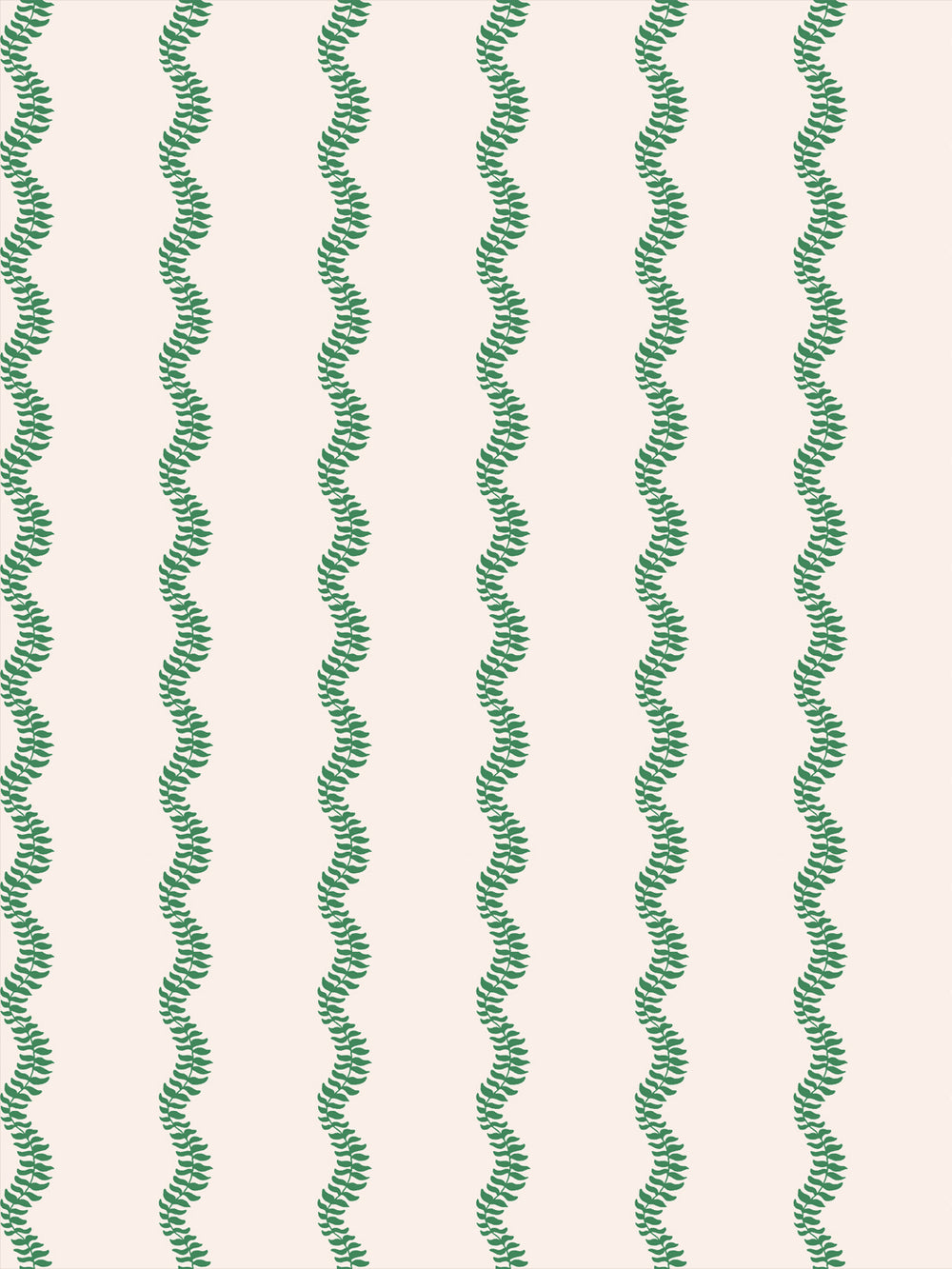 Emerald green wavy fern-vine stripes on a warm cream ground