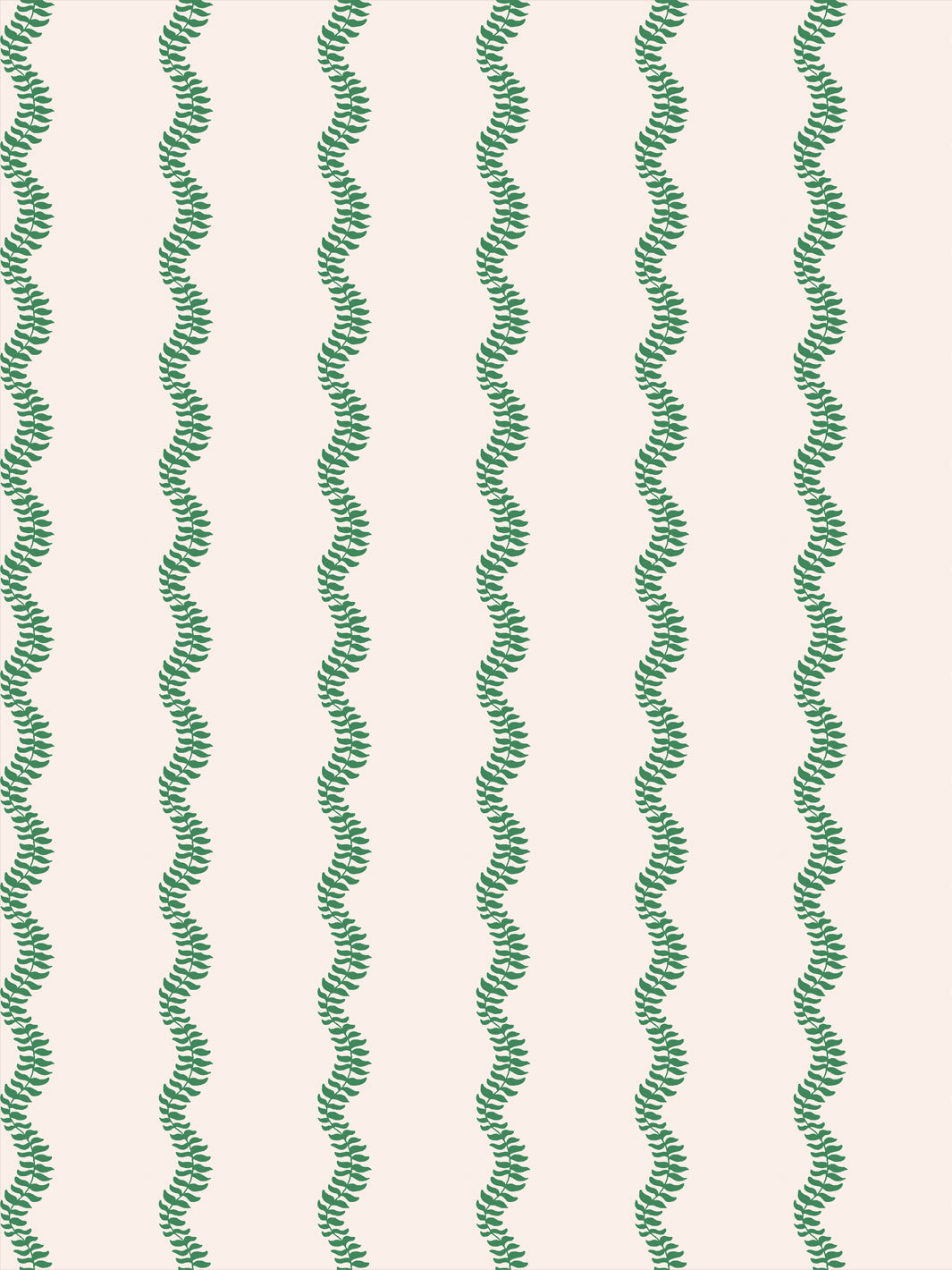 Emerald green wavy fern-vine stripes on a warm cream ground