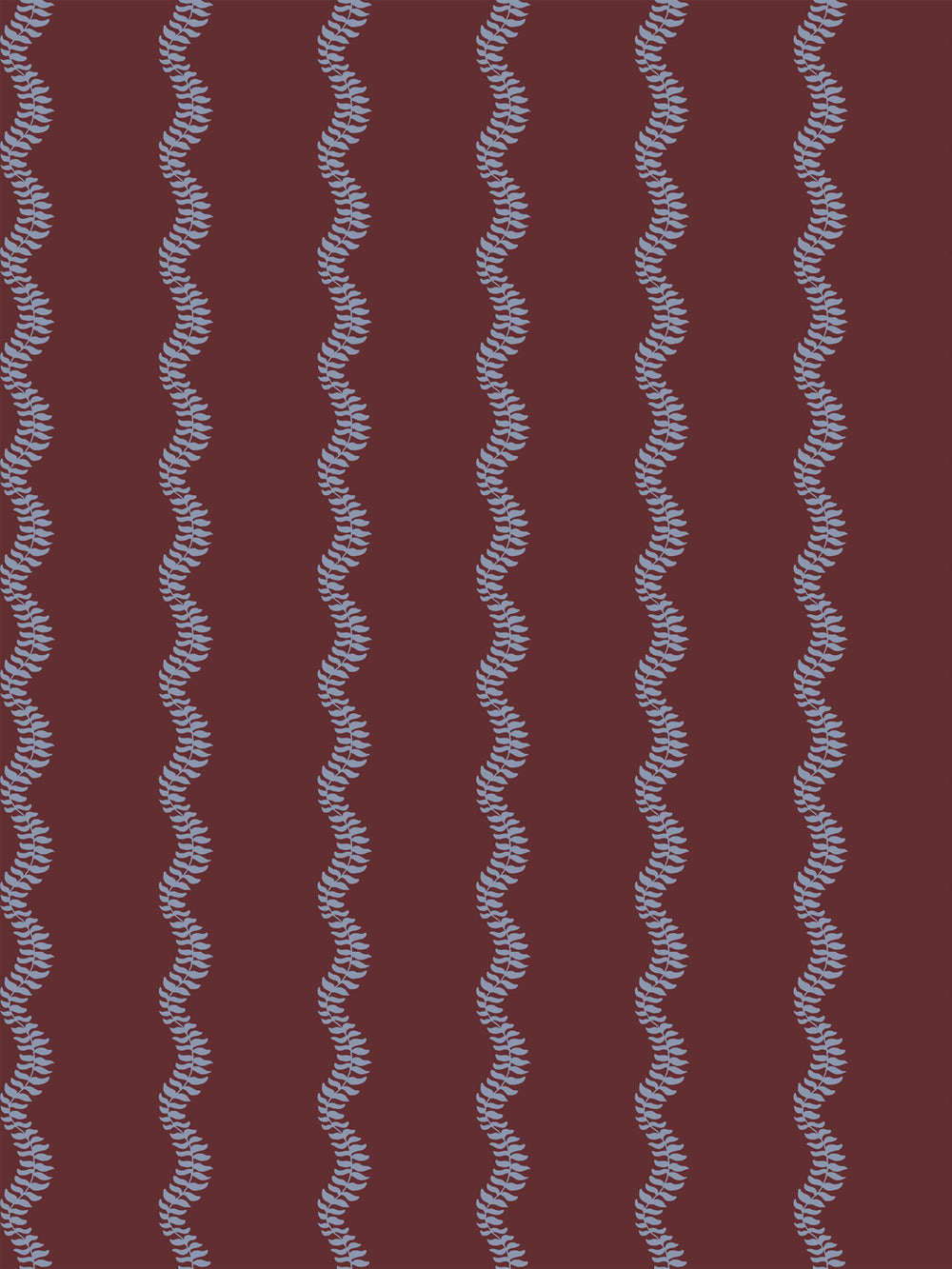 Dusty periwinkle fern-vine stripes on a deep merlot ground