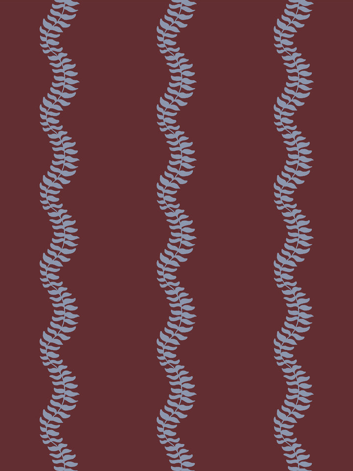 Close crop of dusty periwinkle blue-grey leaf stripes on deep merlot oxblood red