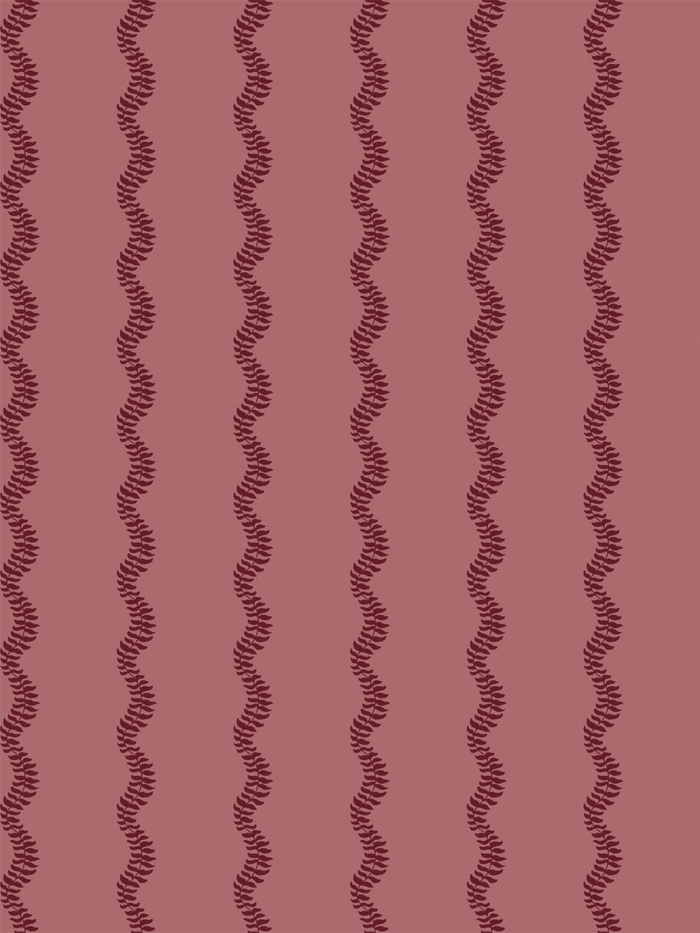 Deep garnet wavy fern-vine stripes on a dusty rose ground